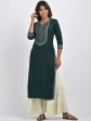 Swasti Women Green Yoke Design Thread Work Floral Kurta Online