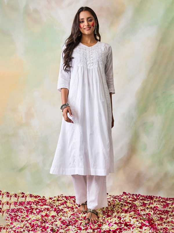 HOUSE OF KARI Ethnic Motifs Embroidered Chikankari Kurta Sale