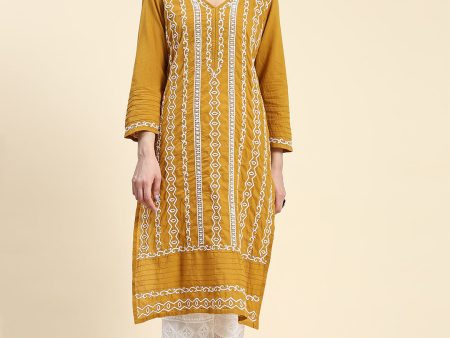 HOUSE OF KARI Ethnic Motifs Embroidered Chikankari Cotton Kurta For Cheap