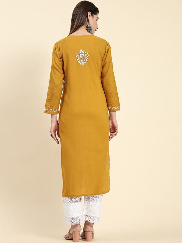 HOUSE OF KARI Ethnic Motifs Embroidered Chikankari Cotton Kurta For Cheap