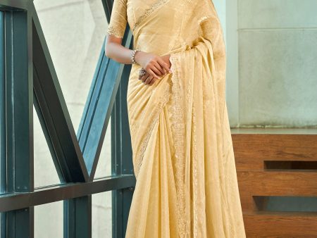 Jyoti Fashion Women s Ivory Silk Blend Embellished Border with Beads & Crystal Cutwork Saree with Blouse Online Hot Sale