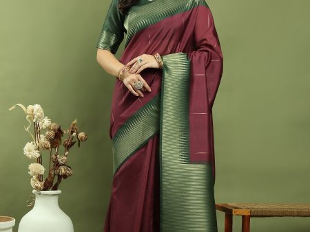 Jyoti Fashion Women s Burgundy Silk Blend Ikat Jari Weaving Pattern with Jari Border Saree with Blouse Online now