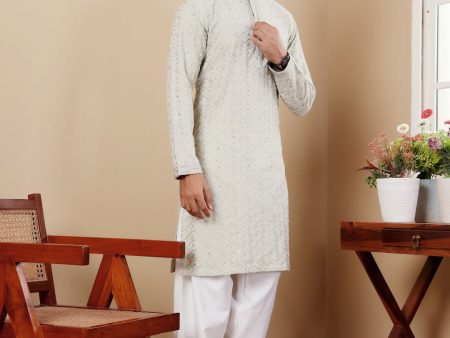 Pestel Green Linen Designer Embroidery Work Men s Rajwadi Kurta Set - Mahotsav Cheap