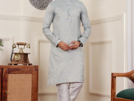 Light Blue Viscose Wevon Designer Men s Rajwadi Kurta Set - Mahotsav Online now