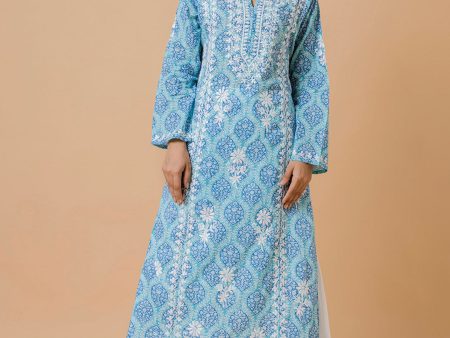 HOUSE OF KARI Ethnic Motifs Printed Cotton Panelled Chikankari Kurta Online now