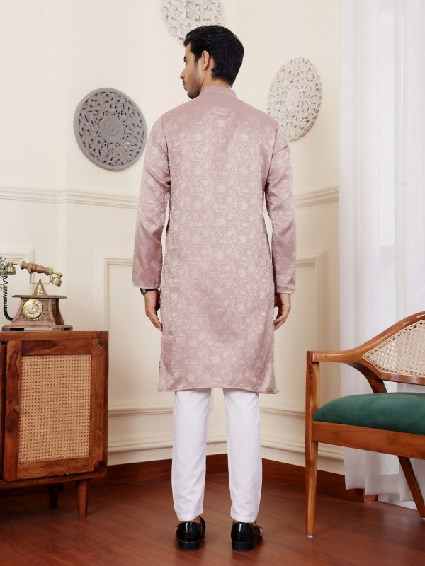 Mauve Modal Silk Wevon Designer Men s Rajwadi Kurta Set - Mahotsav Supply