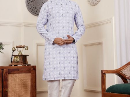 Light Purple Linen Designer Embroidery Work Men s Rajwadi Kurta Set - Mahotsav For Cheap