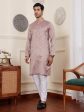 Mauve Modal Silk Wevon Designer Men s Rajwadi Kurta Set - Mahotsav Supply