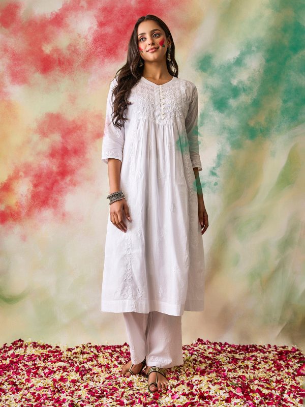 HOUSE OF KARI Ethnic Motifs Embroidered Chikankari Kurta Sale