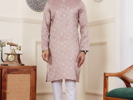 Mauve Modal Silk Wevon Designer Men s Rajwadi Kurta Set - Mahotsav Supply