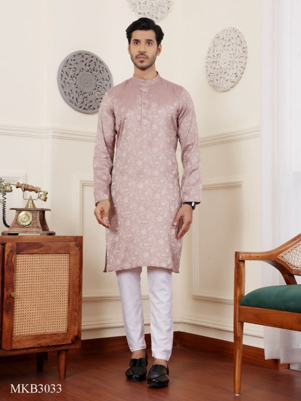 Mauve Modal Silk Wevon Designer Men s Rajwadi Kurta Set - Mahotsav Supply